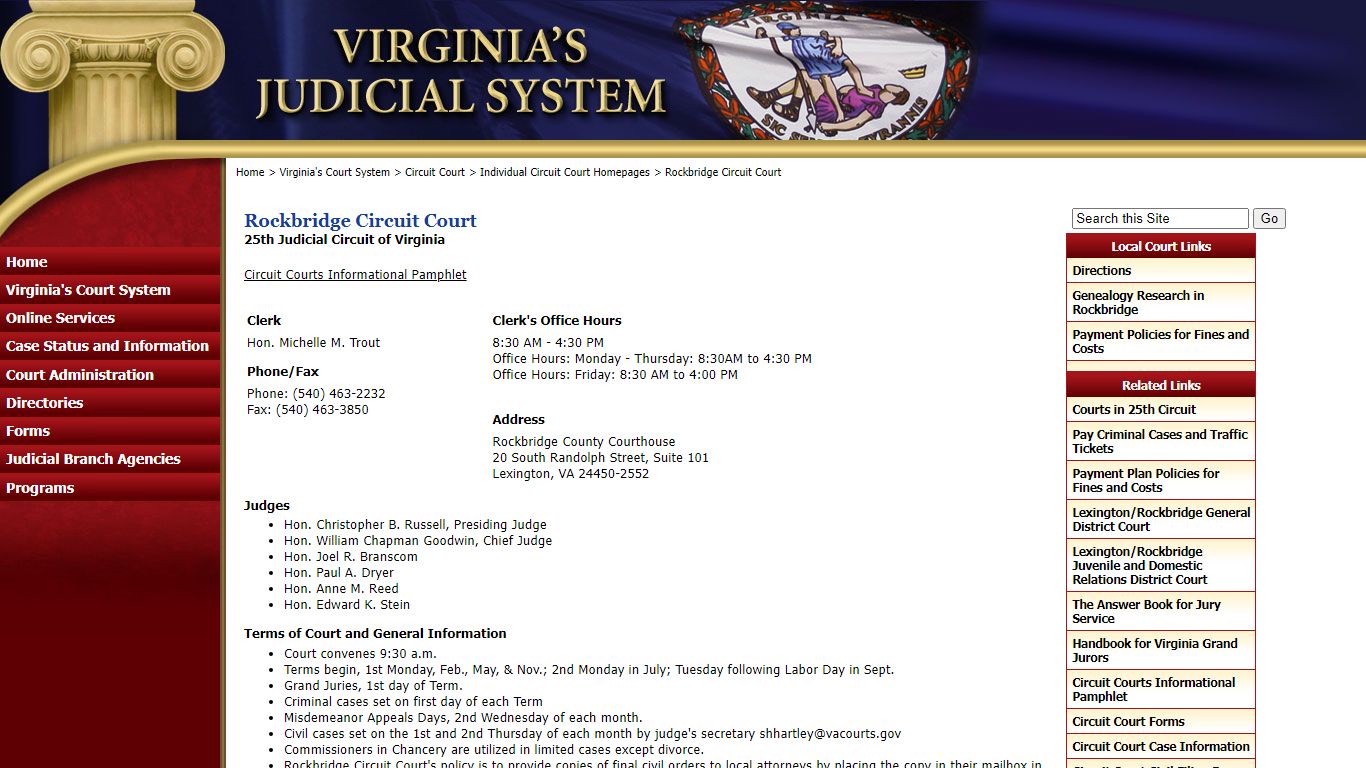 Rockbridge Circuit Court - Judiciary of Virginia